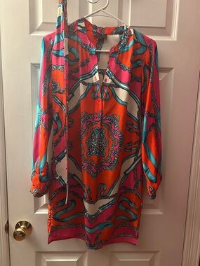 Hale Bob 100% Silk Tunic Dress | Vibrant Chain Print Boho Luxe - Size XS